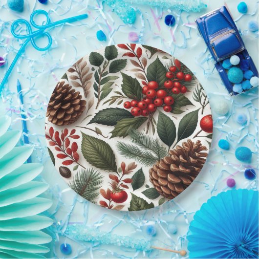 Rustieke Pinecone Kerstmis Papieren Bordje (Feest)