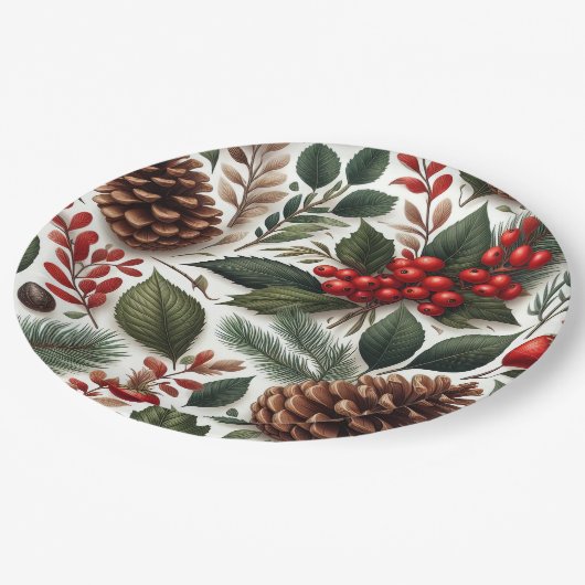 Rustieke Pinecone Kerstmis Papieren Bordje (Gekanteld)