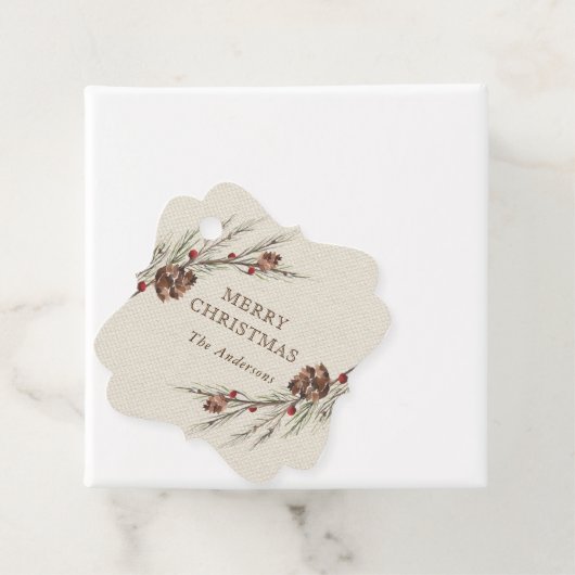 Rustieke Pinecone Kerstvakantie Bedankjes Labels (In situ)