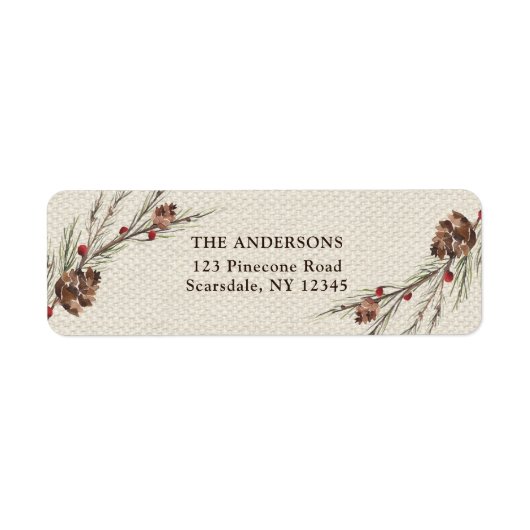 Rustieke Pinecone Kerstvakantie Etiket (Voorkant)