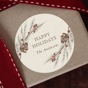 Rustieke Pinecone Kerstvakantie Ronde Sticker