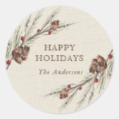 Rustieke Pinecone Kerstvakantie Ronde Sticker (Voorkant)
