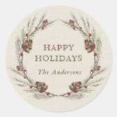 Rustieke Pinecone krans Kerstvakantie Ronde Sticker (Voorkant)