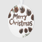 Rustieke Pinecone Vrolijk Kerst Acryl Ornament (voorkant)