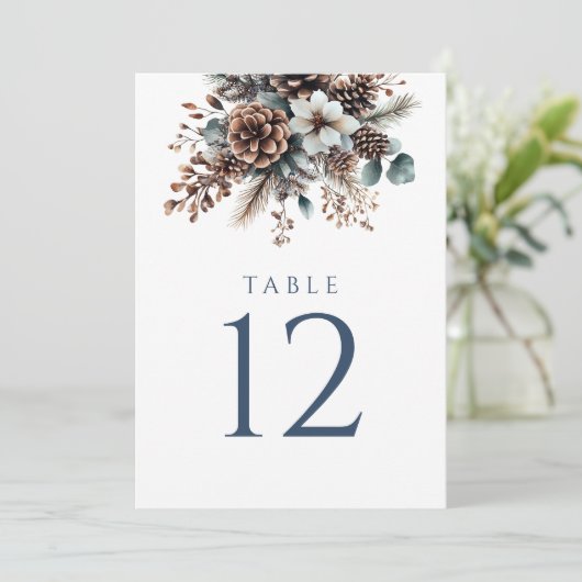 Rustieke Pinecone Waterverf Bloemen Tafelnummer (Staand voorkant)