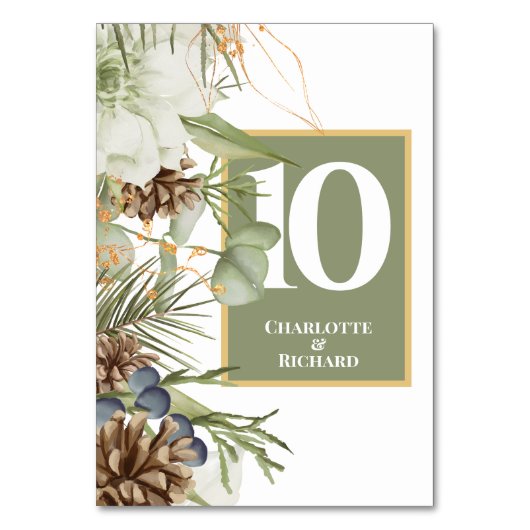 Rustieke Pinecones Border Table Nummers Kaart (Voorkant)