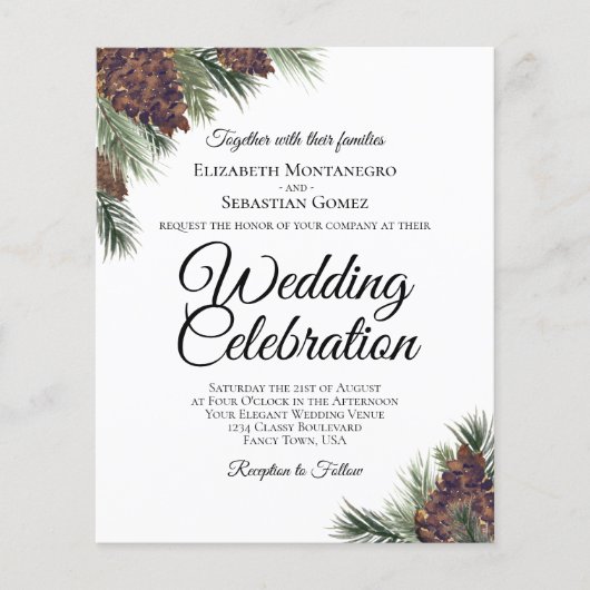 Rustieke Pinecones BUDGET Uitnodiging voor de brui (Voorkant)