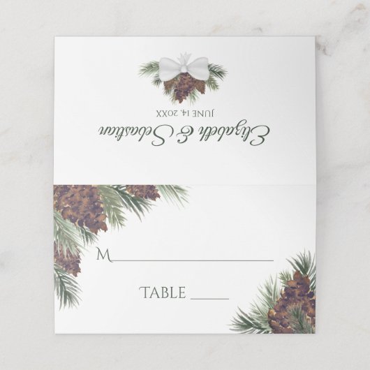 Rustieke Pinecones Elegante bruiloft Write-In Plaatskaartje (Buitenkant ongevouwen)