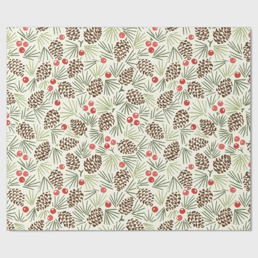 Rustieke Pinecones en bessen patroon Cadeaupapier (Vlak)