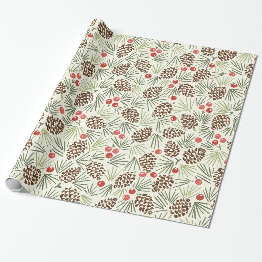 Rustieke Pinecones en bessen patroon Cadeaupapier (Uitgerold)