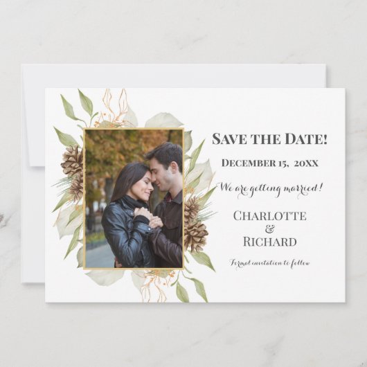 Rustieke Pinecones Foto Horizontaal Save The Date (Voorkant)