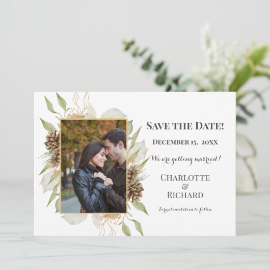 Rustieke Pinecones Foto Horizontaal Save The Date (Staand voorkant)