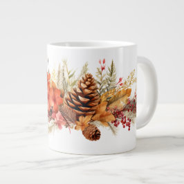 Rustieke Pinecones, Herfstbladeren & Winterbessen Grote Koffiekop