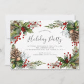 Rustieke Pinecones Holly Berry Kerstfeest Kaart (Voorkant)