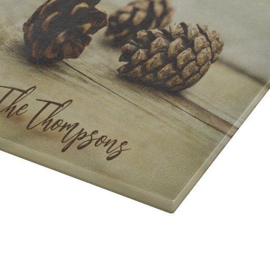 Rustieke Pinecones Natuur Foto en aangepaste naam Snijplank (Hoek)
