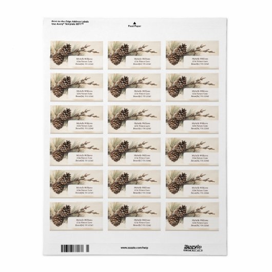 Rustieke Pinecones | Pine Cone Woodland Adres Etiket (Full Sheet)