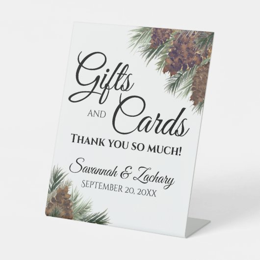 Rustieke Pinecones & takken Huwelijkscadeaus & Kaa Reclamebord Met Voetstuk (Voorkant)