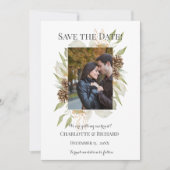 Rustieke Pinecones Verloving Foto Opslaan van de D Save The Date (Voorkant)