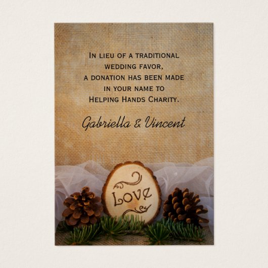 Rustieke Pines Woodland bruiloft liefdadigheid gun Visitekaartje (Voorkant)