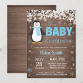 Rustieke Pinguïn Winter Jongen Baby Shower Uitnodi Kaart (Voorkant / Achterkant)
