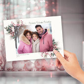 Rustieke Pink Gingham Plaid Floral Vakantie Foto Feestdagenkaart