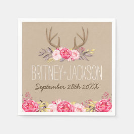Rustieke Pioen en Herten Antler bruiloft servetten