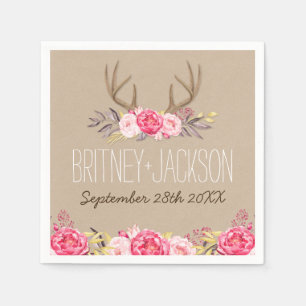 Rustieke Pioen en Herten Antler bruiloft servetten