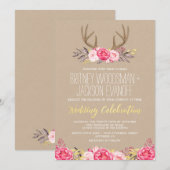 Rustieke Pioen en Herten Antler bruiloft uitnodigi Kaart (Voorkant / Achterkant)