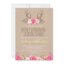 Rustieke Pioen en Herten Antler bruiloft uitnodigi
