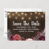 Rustieke Pioen Marsala Land Save The Date Cards Aankondigingskaart (Voorkant / Achterkant)