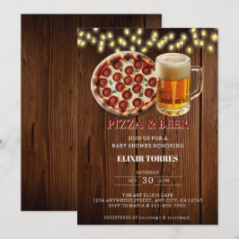 Rustieke Pizza & Bier Baby Shower Kaart