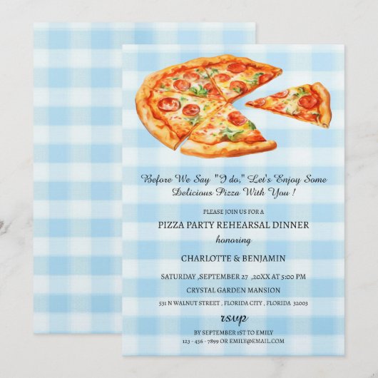 Rustieke Pizza bruiloft repetitie diner Kaart (Voorkant / Achterkant)