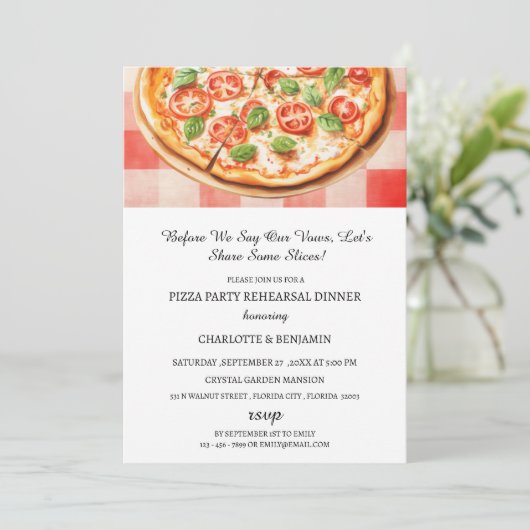 Rustieke Pizza Party Bruiloft repetitie diner Kaart (Staand voorkant)