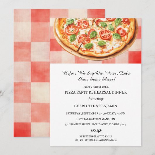 Rustieke Pizza Party Bruiloft repetitie diner Kaart (Voorkant / Achterkant)