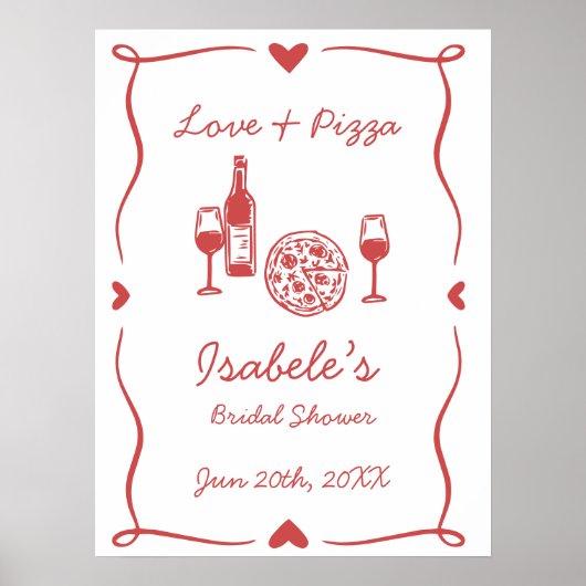 Rustieke Pizza & Wijn Bruidsdouche Poster (Voorkant)