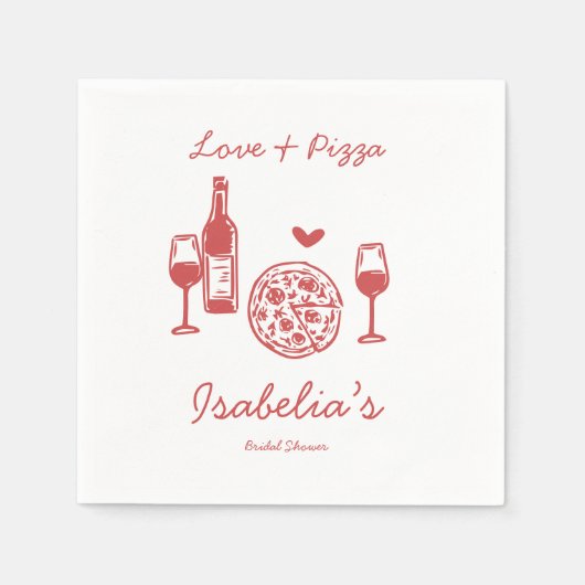 Rustieke Pizza & Wijn Bruidsdouche Servet (Voorkant)