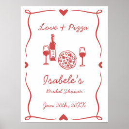 Rustieke Pizza & Wijn Bruidsfeestje Poster