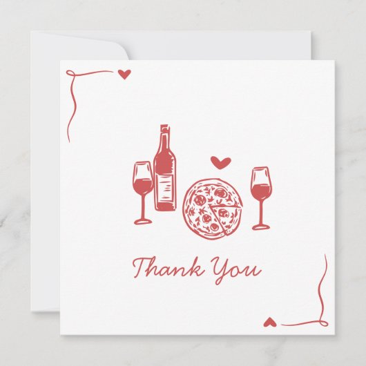 Rustieke Pizza & Wijn Bruiloftsshow Bedankkaart (Voorkant)