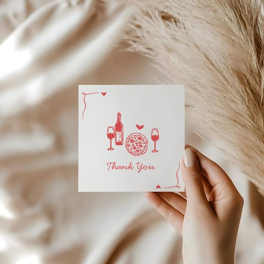 Rustieke Pizza & Wijn Bruiloftsuitnodiging Bedankkaart