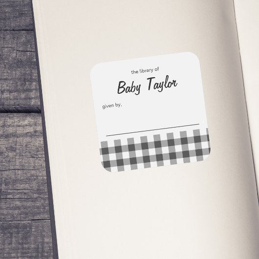 Rustieke Plaid Baby shower Bookplate Sticker