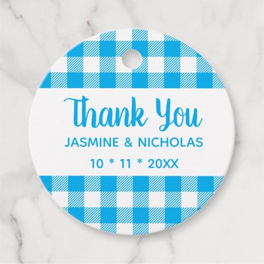 Rustieke Plaid Blue Gingham bruiloft dank u Bedankjes Labels (Voorkant)