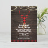 Rustieke Plaid Deer Antlers Hout & String Lights Kaart (Staand voorkant)