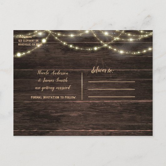 Rustieke Plaid Deer Antlers & Lights Save the Date Aankondigingskaart (Achterkant)