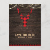 Rustieke Plaid Deer Antlers & Lights Save the Date Aankondigingskaart (Voorkant)