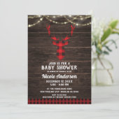 Rustieke Plaid Deer Antlers Wood Lights Baby showe Kaart (Staand voorkant)