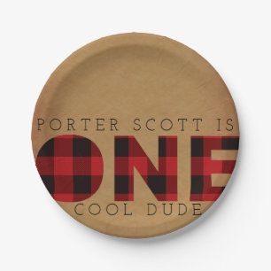 Rustieke Plaid Eerste Verjaardagsfeestje Custom Papieren Bordje