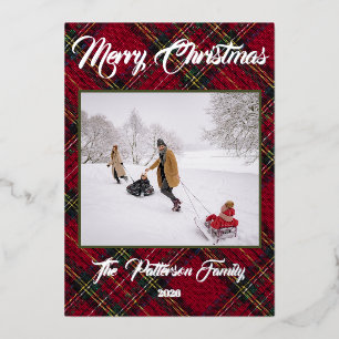 Rustieke Plaid Familie Kerst Foto Collage Folie Feestdagenkaart
