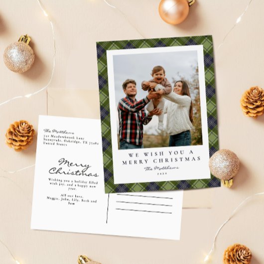 Rustieke Plaid Familiefoto Kerstmis Feestdagenkaart