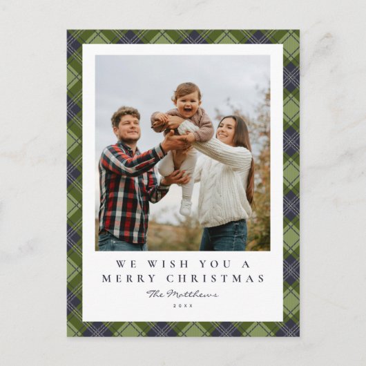 Rustieke Plaid Familiefoto Kerstmis Feestdagenkaart (Voorkant)