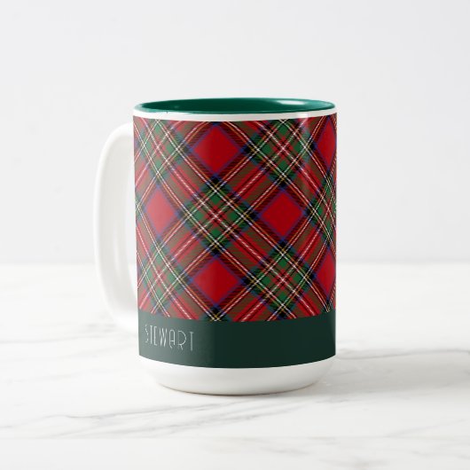 Rustieke Plaid Feestdagen Stewart Tartan Custom Tweekleurige Koffiemok (Voorkant links)